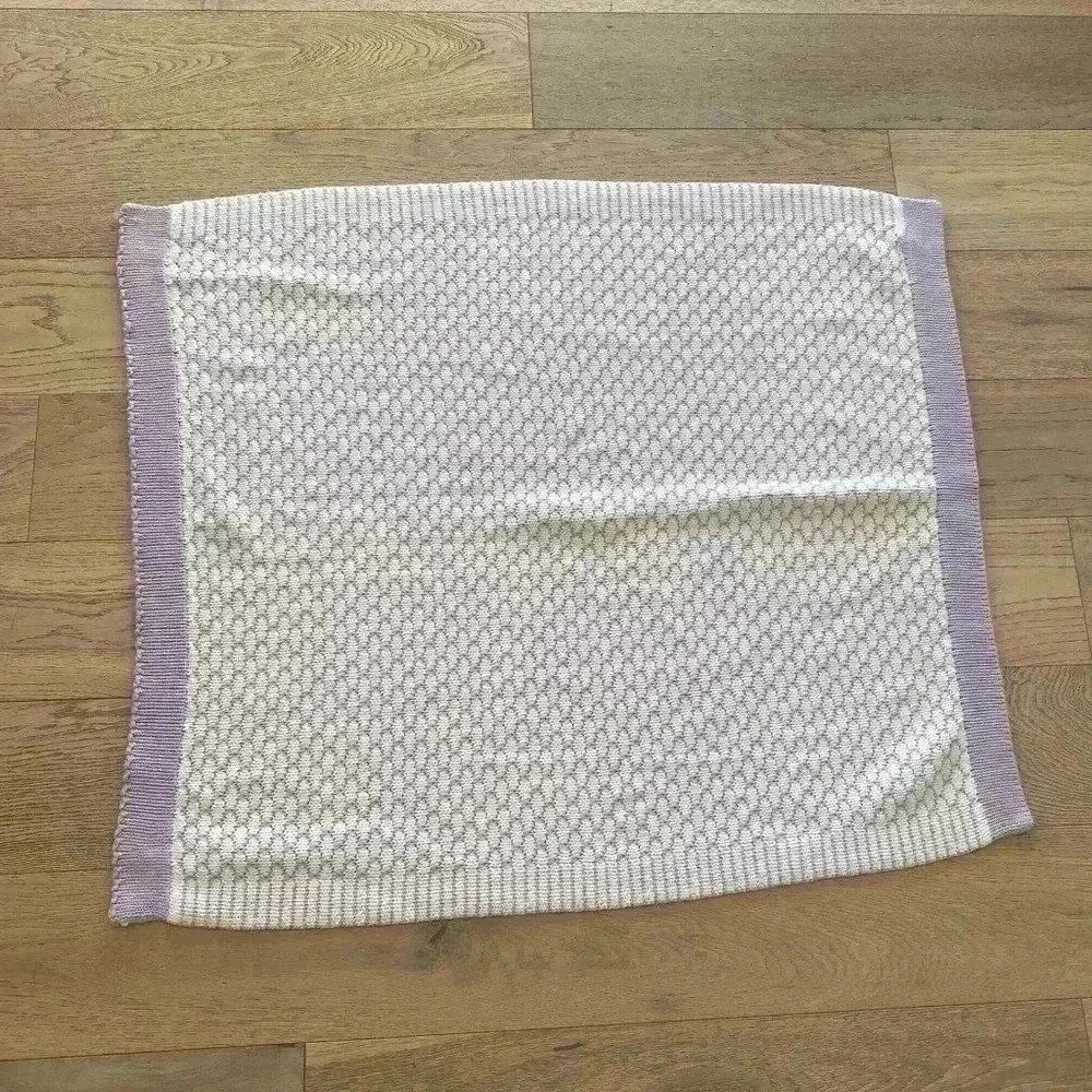Pottery Barn Kids Knit Baby Blanket Purple White